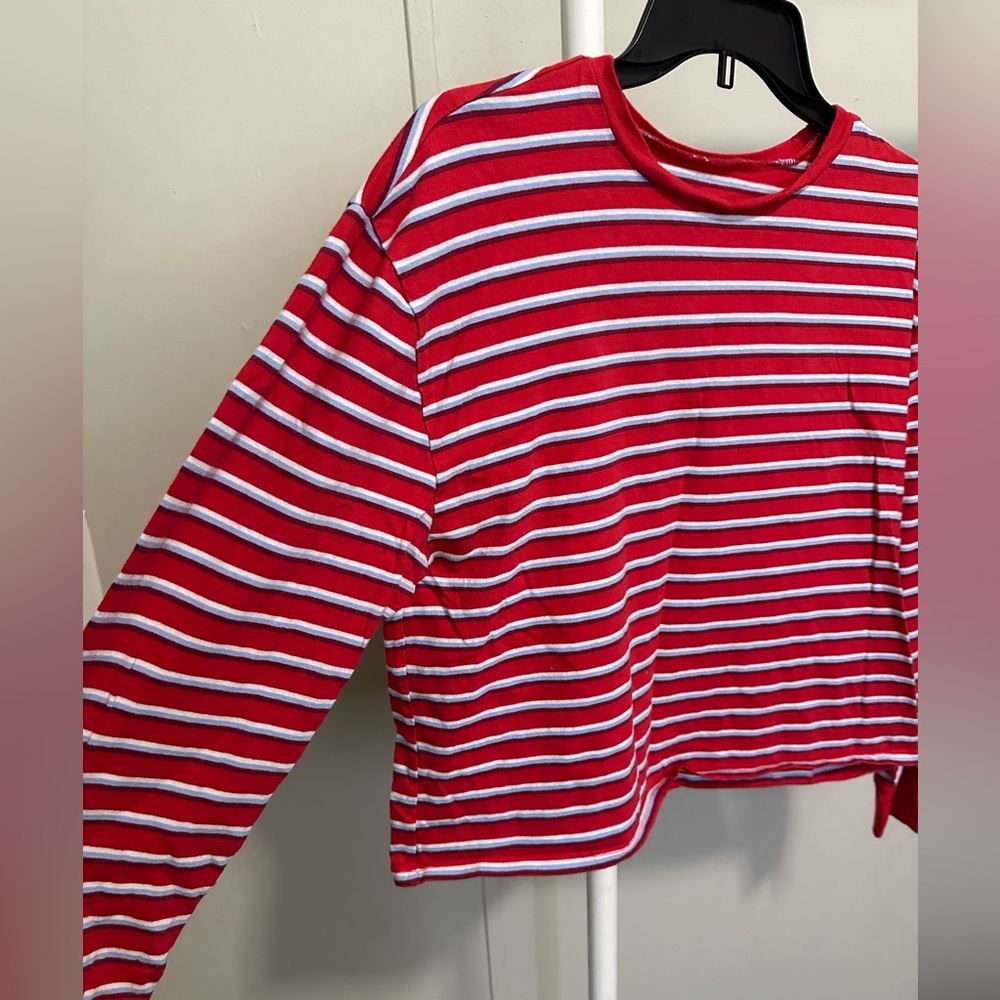 Red White and Blue Striped Longsleeve Crewneck Shirt size large - Picture 2 of 4
